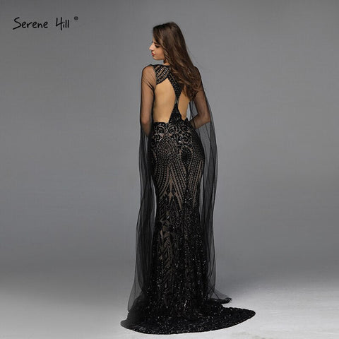 Black V-Neck Sequined Sexy Evening Dressese Mermaid Sleeveless Sparkle Evening Gowns Design 2025 LA70117