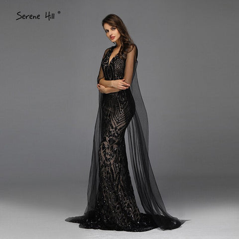 Black V-Neck Sequined Sexy Evening Dressese Mermaid Sleeveless Sparkle Evening Gowns Design 2025 LA70117