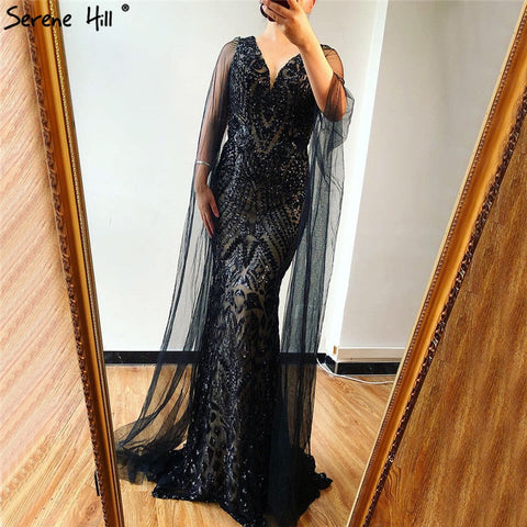 Black V-Neck Sequined Sexy Evening Dressese Mermaid Sleeveless Sparkle Evening Gowns Design 2025 LA70117