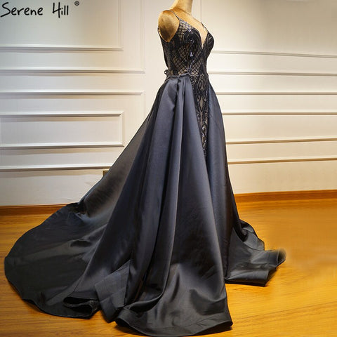 Vestidos de noche negros con escote en V, sexis y brillantes, diseño de Dubái, sin mangas, con lentejuelas. Foto real LA60727