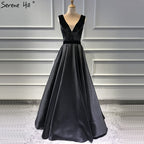 On Sale No Return No Refund  Sale Black Velour Sleeveless A-Line Sexy Evening Dresses 2025 Real Photo Deep-V Simple Formal Dress LA60951