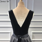 On Sale No Return No Refund  Sale Black Velour Sleeveless A-Line Sexy Evening Dresses 2025 Real Photo Deep-V Simple Formal Dress LA60951