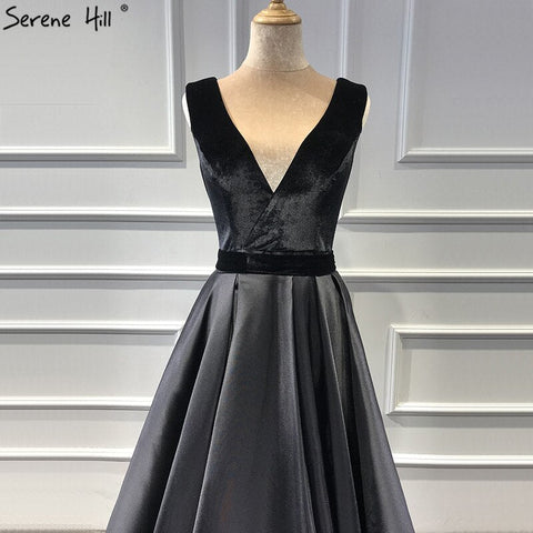 On Sale No Return No Refund  Sale Black Velour Sleeveless A-Line Sexy Evening Dresses 2025 Real Photo Deep-V Simple Formal Dress LA60951