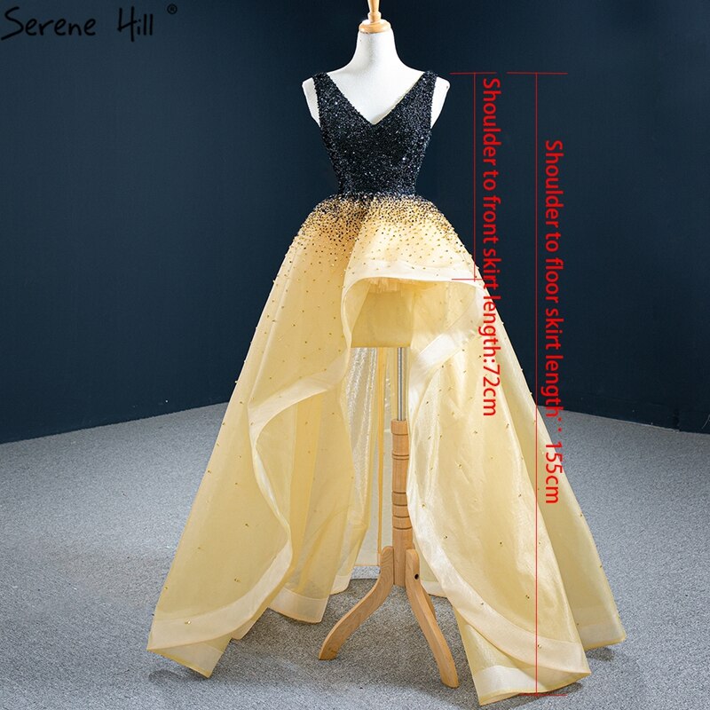 Black Yellowe Asymmetrical Luxury Evening Dresses 2025 V-Neck Beading High Quality Formal Dress HM67141