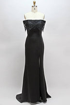 Black Lace Bridesmaid Dress with Slit VMB68