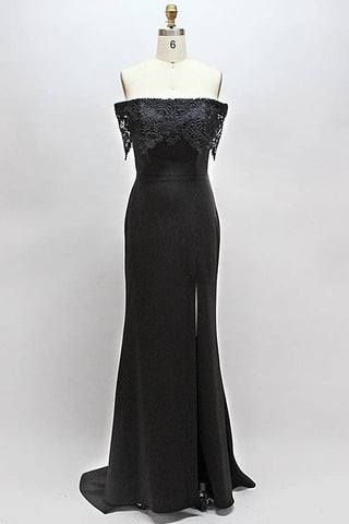 Vestido de dama de honor de encaje negro con abertura VMB68