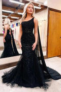 Vestidos largos de sirena de encaje con un solo hombro para graduación o noche