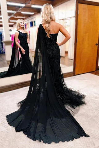 Robe de bal longue sirène asymétrique en dentelle, robe de soirée