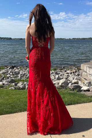 Black Strapless Mermaid Prom Dress With Lace Appliques