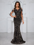 Women's Contrast Sequin embroidered Mermaid Hem Sequin Prom Dress