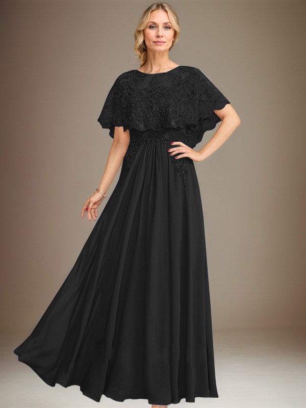 Vestido de novia de corte línea A, escote barco, largo hasta el suelo, de gasa de encaje con apliques de lentejuelas para la madre de la novia 