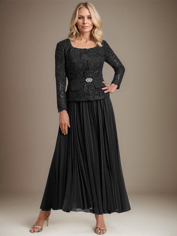 Vestido de gasa corte A, largo hasta el tobillo, para la madre de la novia, con pliegues. 