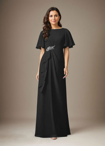 Dark Navy Sheath Beaded Chiffon Dress