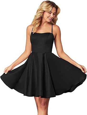 Spaghetti Straps Homecoming Dress Short Satin Puffy Cocktail SYH1