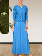 Robe jupe-veste en dentelle pailletée et satin avec veste ouverte