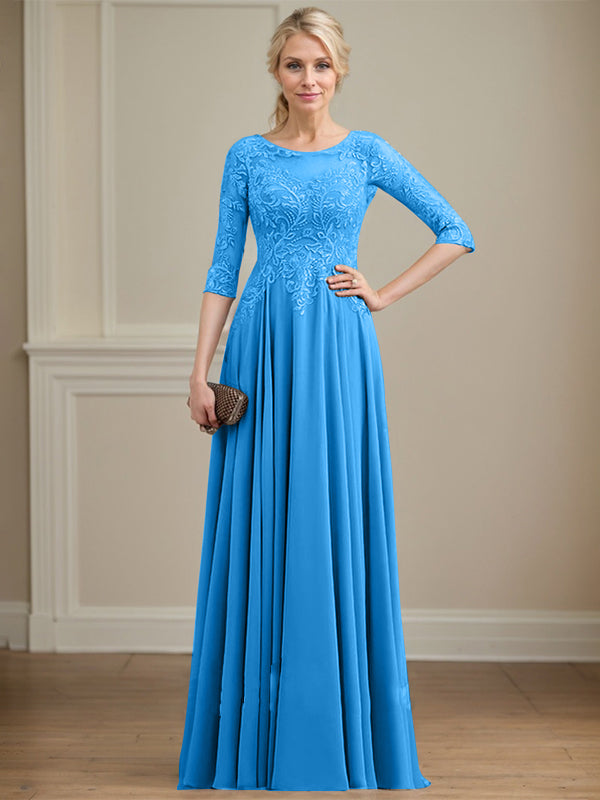 Vestido de novia de corte A, escote redondo, ilusión, largo hasta el suelo, de encaje y gasa con lentejuelas. 