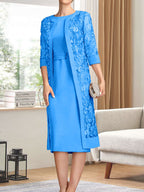 Vestido de gasa corte recto/columna hasta la rodilla para la madre de la novia con lentejuelas plisadas