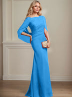 Vestido de chifón hasta el suelo, corte sirena/trompeta, para la madre de la novia, con pliegues 