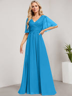 Vestido de novia de corte A, escote en V, largo hasta el suelo, de gasa de encaje con lentejuelas para la madre de la novia 