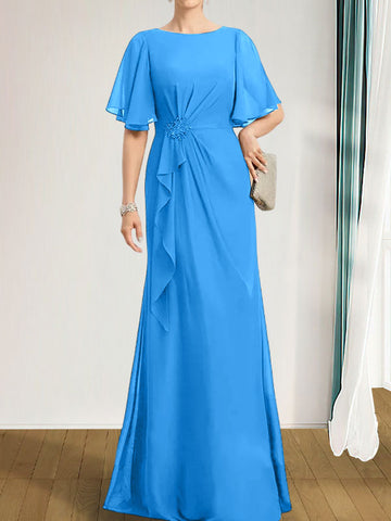 A-line Scoop Floor-Length Chiffon Mother of the Bride Dress With Cascading Ruffles Beading Sequins