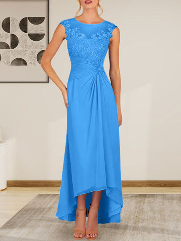 Champagne A-Line Scoop Lace Chiffon Dress