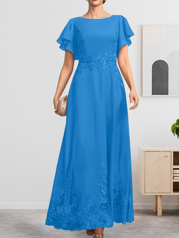 A-line Scoop Ankle-Length Lace Chiffon Mother of the Bride Dress With Sequins