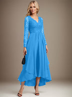 Vestido de novia de gasa con encaje asimétrico, escote en V y corte en A para la madre de la novia 