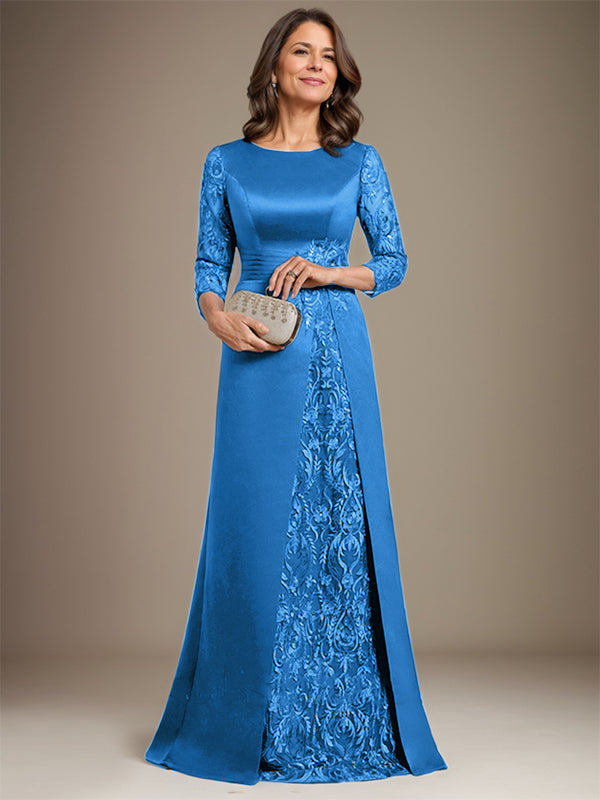 Vestido de novia de corte A, escote redondo, largo hasta el suelo, de satén de encaje, con apliques, para la madre de la novia. 