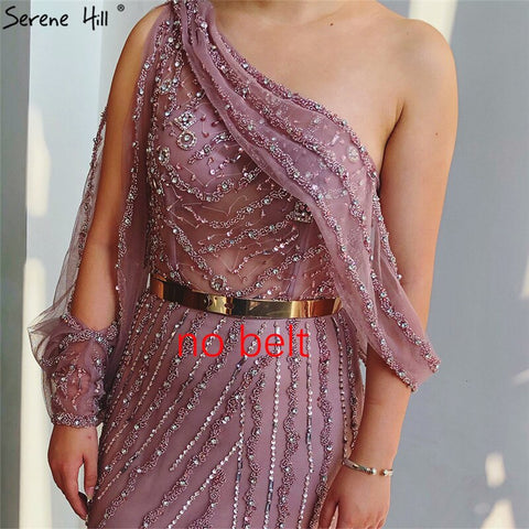 Blue Dubai One Shoulder Sexy Split Evening Dresses Luxury Beaded Crystal Sparkle Formal 2025 LA70258