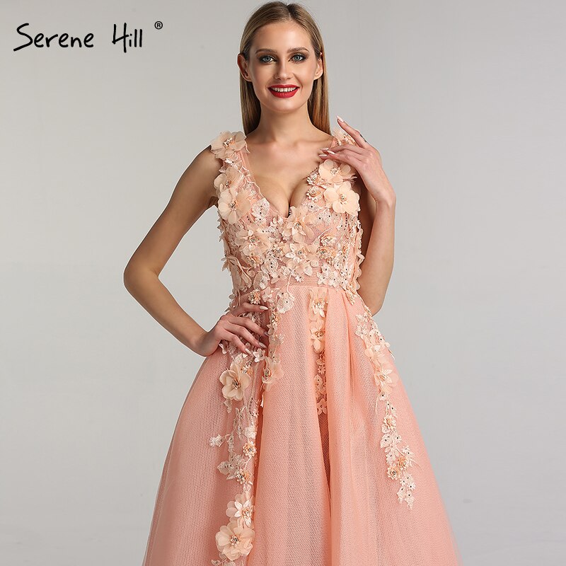 On Sale no return no refund Sale Blue Handmade Flowers Diamonds V-Neck Evening Dresses Sleeveless Sexy A-Line Formal Dress 2025 LA60867