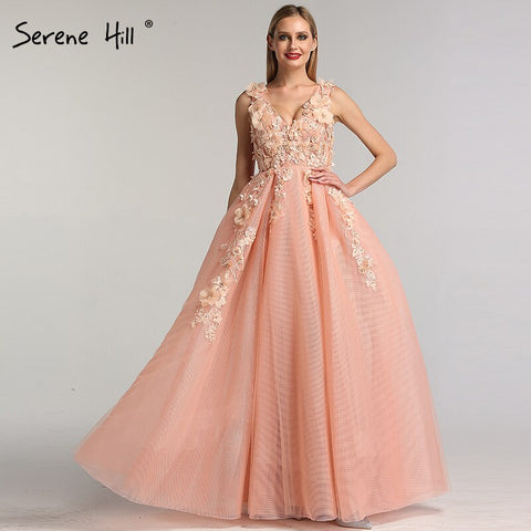 Robe de soirée bleue à fleurs faites à la main, col en V, sans manches, sexy, coupe trapèze, 2025 LA60867 