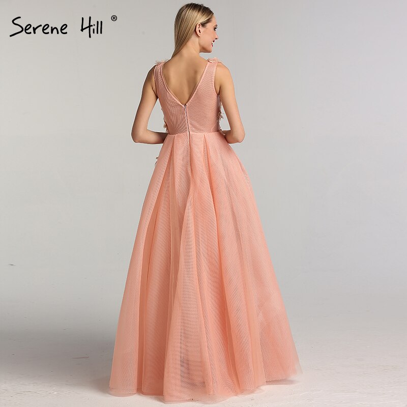 On Sale no return no refund Sale Blue Handmade Flowers Diamonds V-Neck Evening Dresses Sleeveless Sexy A-Line Formal Dress 2025 LA60867