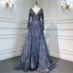Blue Luxury Mermaid Overskirt Evening Dresses Gowns 2025 Beaded Elegant Long Sleeves For Women Party LA71619