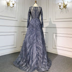 Blue Luxury Mermaid Overskirt Evening Dresses Gowns 2025 Beaded Elegant Long Sleeves For Women Party LA71619
