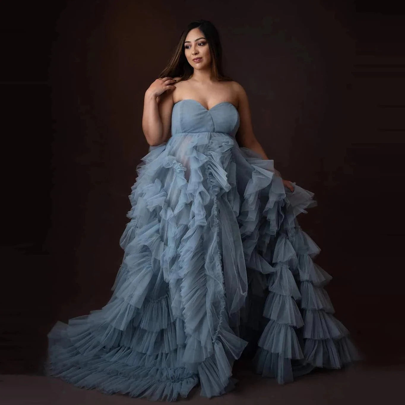 Vestido de maternidad de tul con escote corazón para sesión de fotos VMR22