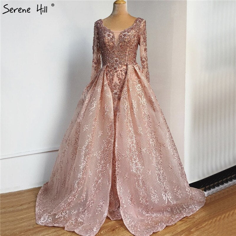 Blue Muslim Beading Mermaid Lace  Crystal Design Evening Dresses 2025 Dubai Luxury  Plush Size Evening Gowns LA70424