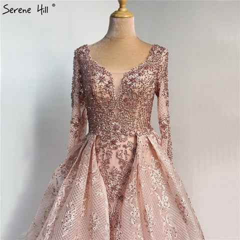 Blue Muslim Beading Mermaid Lace  Crystal Design Evening Dresses 2025 Dubai Luxury  Plush Size Evening Gowns LA70424