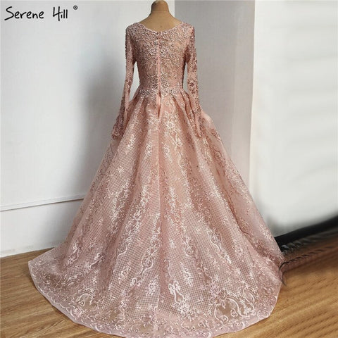 Blue Muslim Beading Mermaid Lace  Crystal Design Evening Dresses 2025 Dubai Luxury  Plush Size Evening Gowns LA70424