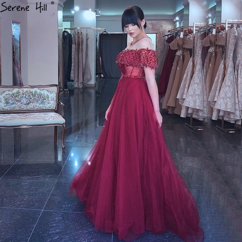 Blue O-Neck Diamond Sequins Sexy Evening Dresses 2025 Dubai Short Sleeves A-Line Formal Dress LA70352
