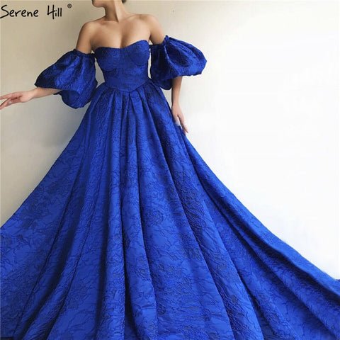 En oferta, sin devoluciones ni reembolsos. Vestidos de noche azules con hombros descubiertos y mangas abullonadas hasta el muslo. Vestidos de noche formales, sexys y de moda en Dubái (LA60923). 