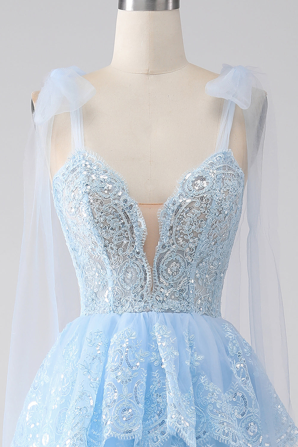 Princess Spaghetti Straps Tiered Corset Prom Dress with Appliques