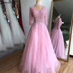 On Sale no return no refundBlue V-neck Sexy Ball Gowns Evening Dresses 2025 Crystal Sparkle Tulle Formal Dress Design LA70481