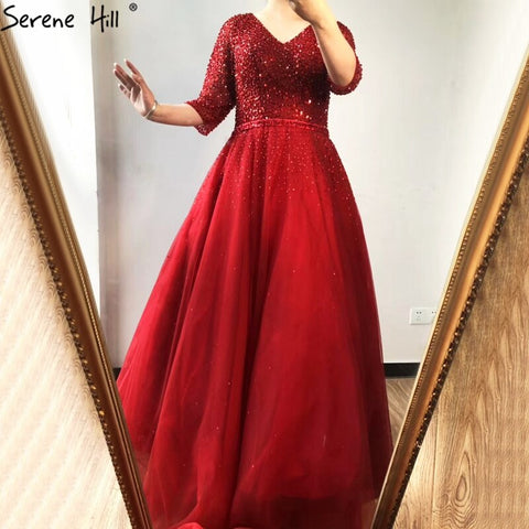 En oferta, sin devoluciones ni reembolsos. Vestidos de noche de gala sexys con escote en V azul, diseño 2025, tul brillante con cristales, vestido formal LA70481 