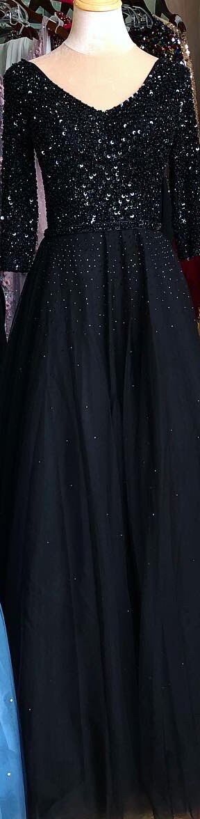 On Sale no return no refundBlue V-neck Sexy Ball Gowns Evening Dresses 2025 Crystal Sparkle Tulle Formal Dress Design LA70481