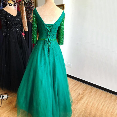 En oferta, sin devoluciones ni reembolsos. Vestidos de noche de gala sexys con escote en V azul, diseño 2025, tul brillante con cristales, vestido formal LA70481 