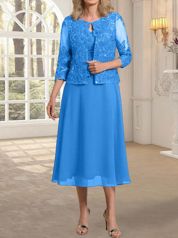 Vestido de novia de corte línea A, escote redondo, largo hasta la rodilla, de encaje y gasa con lentejuelas. 