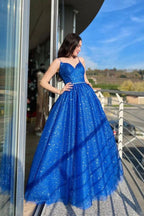 Vestido largo de tul corte A para baile de graduación, vestido de noche formal brillante