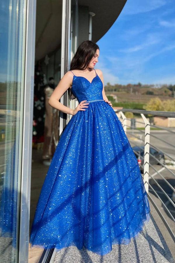Vestido largo de tul corte A para baile de graduación, vestido de noche formal brillante