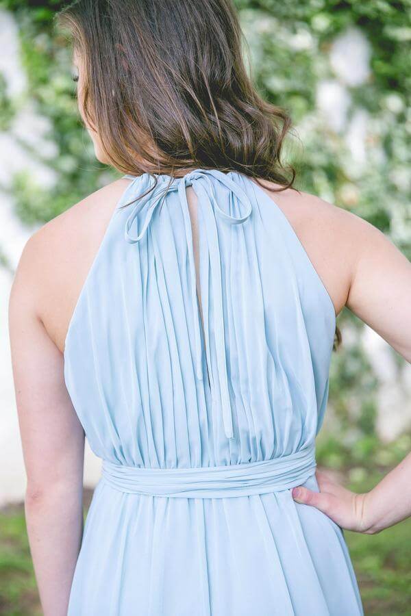 Vestidos largos de dama de honor de gasa, corte A, hasta el suelo y con abertura alta