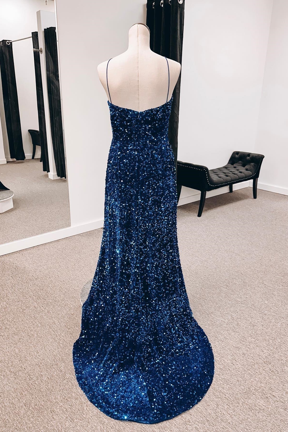 Cut Out Prom Dresses with Slit Spaghetti Strap Prom Dress SYP146